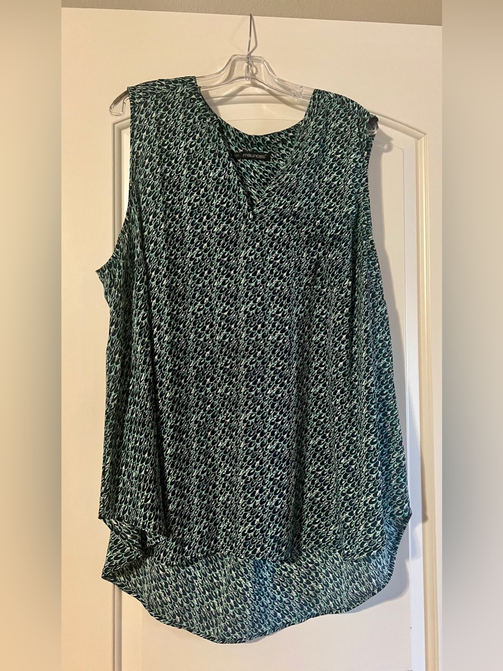 Maurices Teal and Black Patterned Sleeveless V-Neck Top